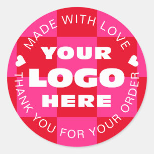Custom Business Logo Branded Thank You Chequered Classic Round Sticker