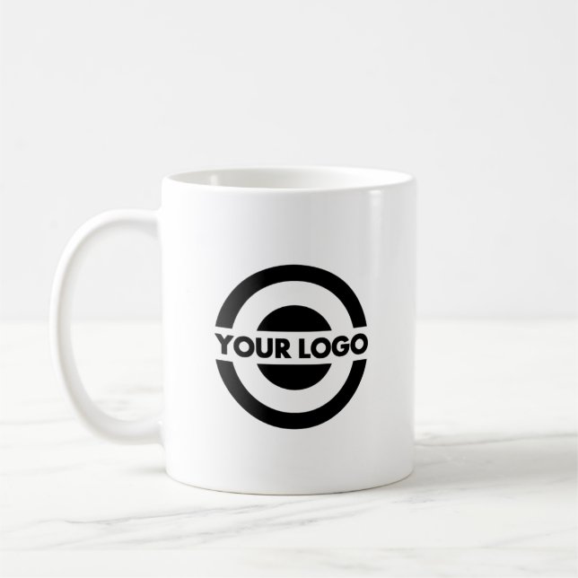 Custom Business Logo Branded White Coffee Mug (Left)