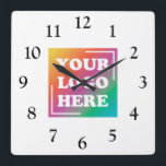 Custom Business Logo, Business Company  Square Wall Clock<br><div class="desc">Add your custom business corporate logo to create a unique wall clock. Makes a great promotional giveaway or corporate gift for customers,  vendors,  employees or other special people. Choose from different clock shapes and sizes. No minimum quantity,  no setup fees.</div>