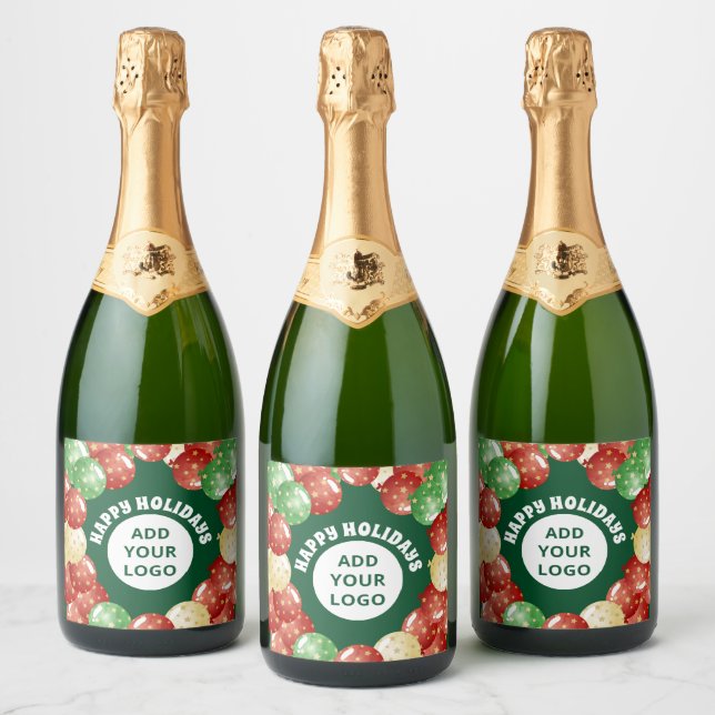 Custom Business Logo Christmas Balloons Green Sparkling Wine Label (Bottles)