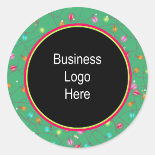 Custom Business Logo Christmas Holiday Lights Classic Round Sticker