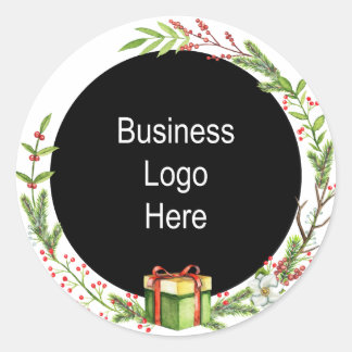 Custom Business Logo Christmas Holiday Wreath Classic Round Sticker