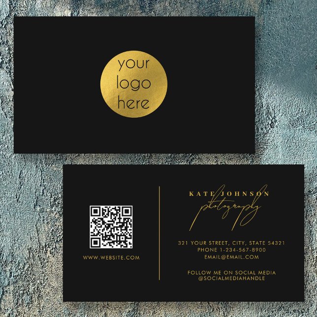 Custom Business Logo Circle Black Gold  Card (Custom Business Logo Circle Black Gold Business Card)