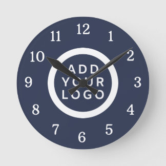 Custom Business Logo Company Branded Promo Blue Round Clock