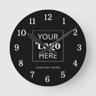 Custom Business Logo Company Name Black And White Round Clock