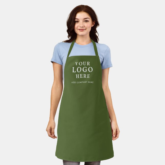 Custom Business Logo Company Name Branded Green Apron (Worn)