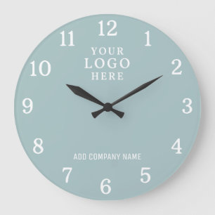 Custom Business Logo Company Name Seafoam Blue Large Clock