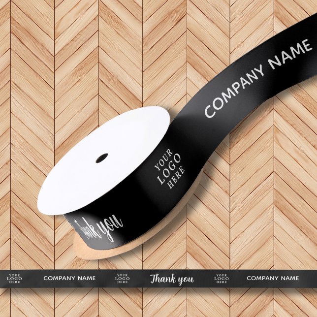 Custom Business Logo Company Name Thank You Black Satin Ribbon (Creator Uploaded)