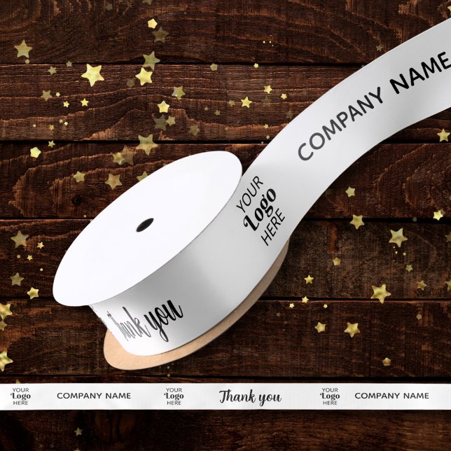 Custom Business Logo Company Name Thank You White Satin Ribbon (Creator Uploaded)
