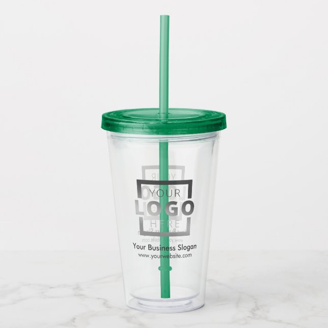 Custom Business Logo Company Promotional Green Acrylic Tumbler (Front)