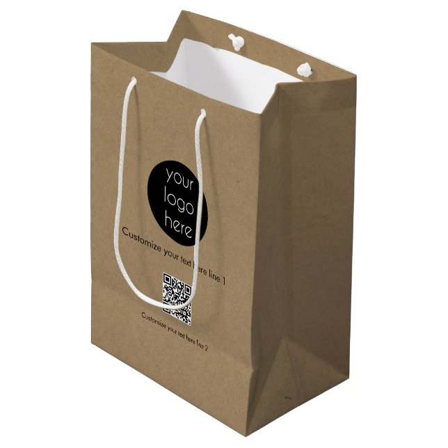 Custom Business Logo Company Promotional Kraft Medium Gift Bag (Front Angled)
