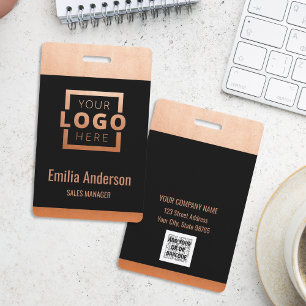 Custom Business Logo Copper Basic Barcode Employee ID Badge