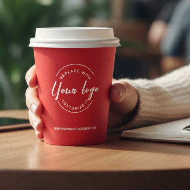 Custom Business Logo Corporate Event Holiday Red Paper Cups (Custom logo, website and QR code red paper cup for business.)