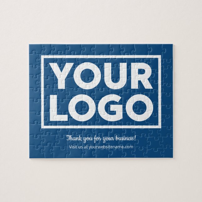 Custom Business Logo Customer Thank You on Blue Jigsaw Puzzle (Horizontal)