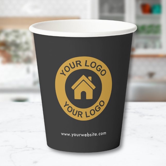 Custom Business Logo Elegant Dark Grey Paper Cups (Creator Uploaded)