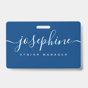 Custom business logo Elegant script name blue ID Badge