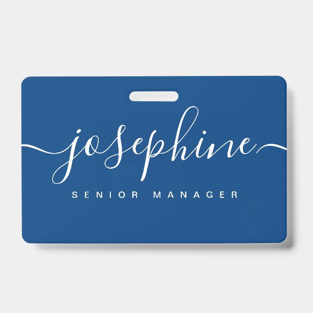 Custom business logo Elegant script name blue ID Badge (Front)
