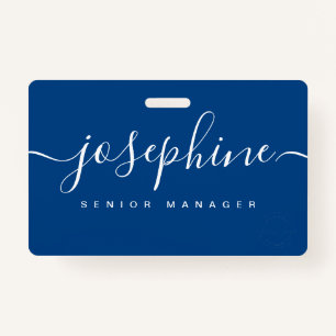 Custom business logo Elegant script name blue ID Badge