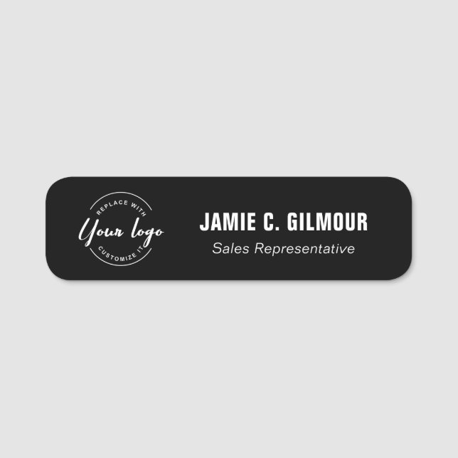 Custom Business logo Employee Black Name Tag (Front)
