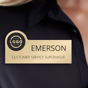 Custom Business Logo Employee Name Metallic Gold Tag