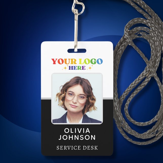 Custom Business Logo Employee Photo Black ID Badge (Creator Uploaded)
