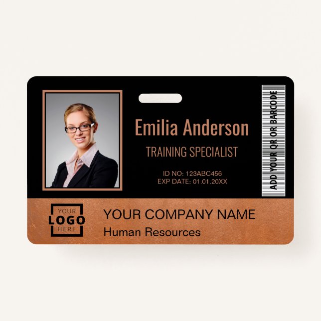 Custom Business Logo Employee Photo Copper ID Badge (Front)