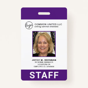 Custom Business Logo Employee Purple Photo ID ID Badge