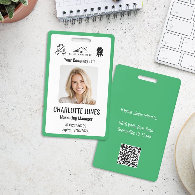 Custom Business Logo Employee QR Code Black ID Badge (Creator Uploaded)