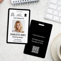 Custom Business Logo Employee QR Code Black ID