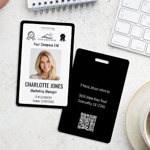 Custom Business Logo Employee QR Code Black ID Badge