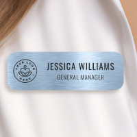 Custom Business Logo Faux Metallic Brushed Blue