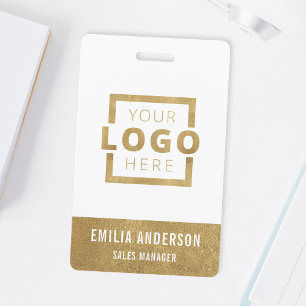 Custom Business Logo Gold Basic Barcode Employee ID Badge