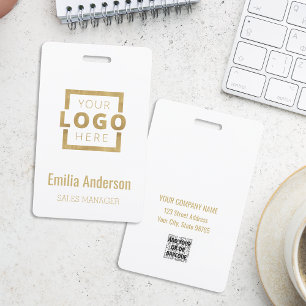 Custom Business Logo Gold Basic Barcode Employee ID Badge