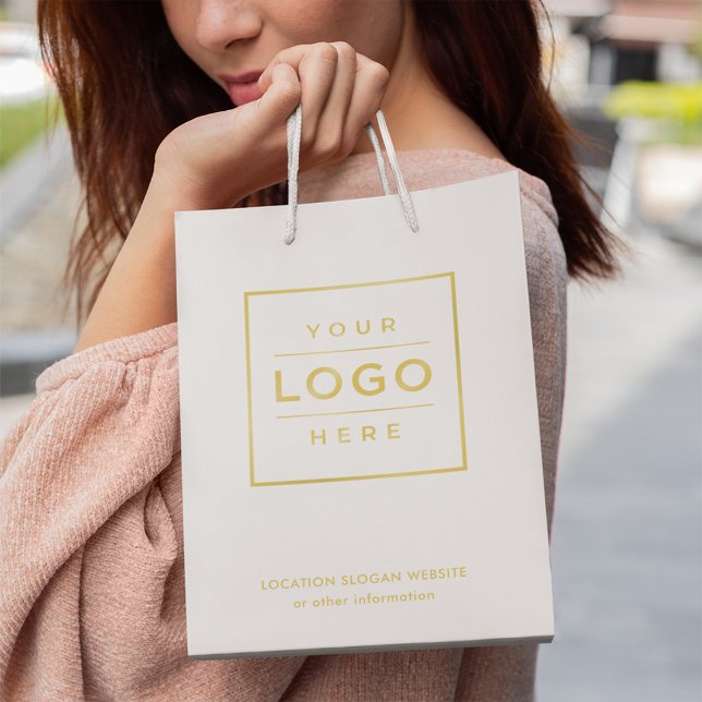 Custom Business Logo Gold Branded Medium Gift Bag (Creator Uploaded)