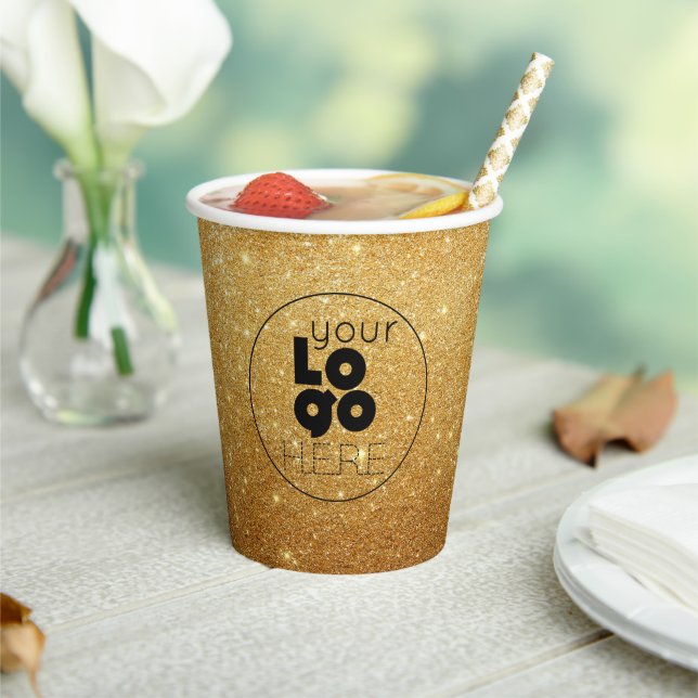 Custom Business Logo Gold Glitter Paper Party Cups (Insitu)