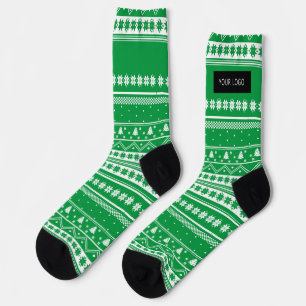 Custom Business Logo Green Christmas Pattern Socks