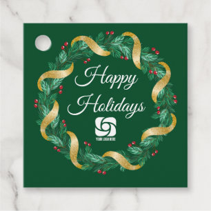 Custom Business Logo Green Christmas Wreath Favour Tags