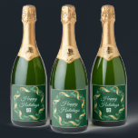 Custom Business Logo Green Christmas Wreath Sparkling Wine Label<br><div class="desc">This beautiful company Christmas champagne bottle label is custom made with your business logo within a festive holly berry wreath with gold garland wrapping on a green background. Contemporary holiday labels for your client or corporate employee presents.</div>