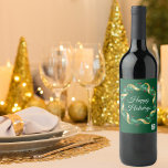Custom Business Logo Green Christmas Wreath Wine Label<br><div class="desc">This beautiful company Christmas wine label is custom made with your business logo within a festive holly berry wreath with gold garland wrapping on a green background. Contemporary holiday labels for your client or corporate employee presents.</div>
