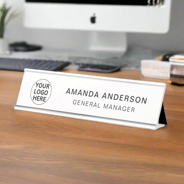 Custom Business Logo l Black & White Professional Desk Name Plate (Creator Uploaded)
