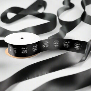Custom Business Logo l Promotional Black & White  Satin Ribbon