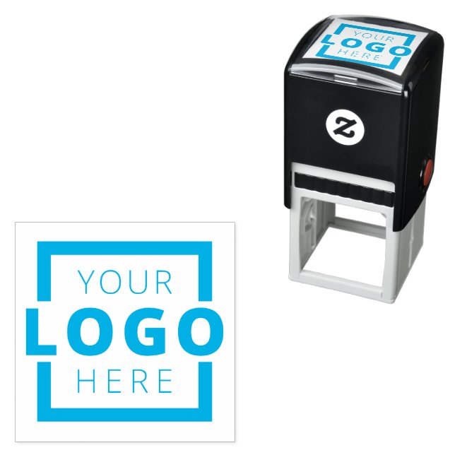 Custom Business Logo Light Aqua Blue Ink Stamp (In Situ)