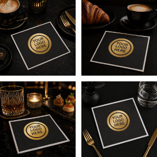Custom Business Logo Luxury Black and Gold Paper Napkin