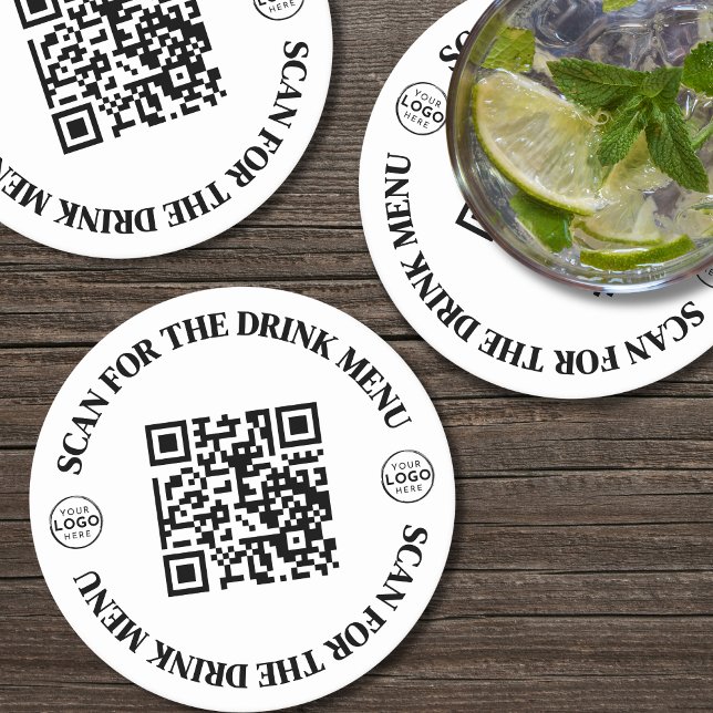 Custom Business Logo Menu QR Code Round Paper Coaster (Custom Text Business Logo QR Code Round Paper Coaster)