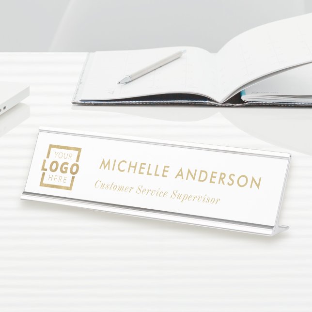 Custom Business Logo Modern Boss Gold Desk Name Plate (Creator Uploaded)