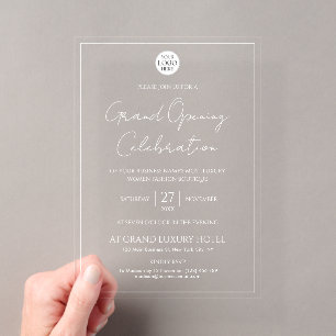 Custom Business Logo Modern Elegant Grand Opening Acrylic Invitations