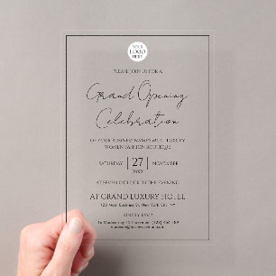 Custom Business Logo Modern Elegant Grand Opening Acrylic Invitations