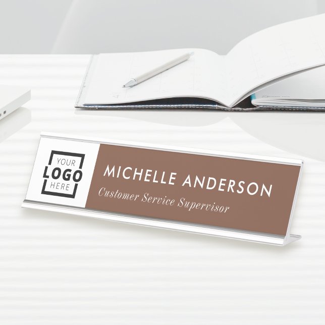 Custom Business Logo Modern Employee Brown Desk Name Plate (Creator Uploaded)