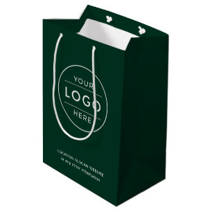 Custom Business Logo Modern Forest Green Ivory Medium Gift Bag