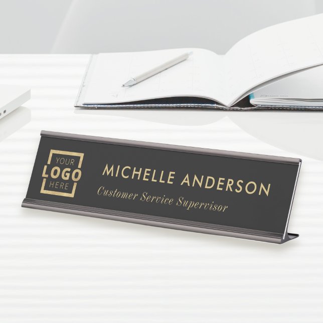 Custom Business Logo Modern Manager Gold Desk Name Plate (Creator Uploaded)